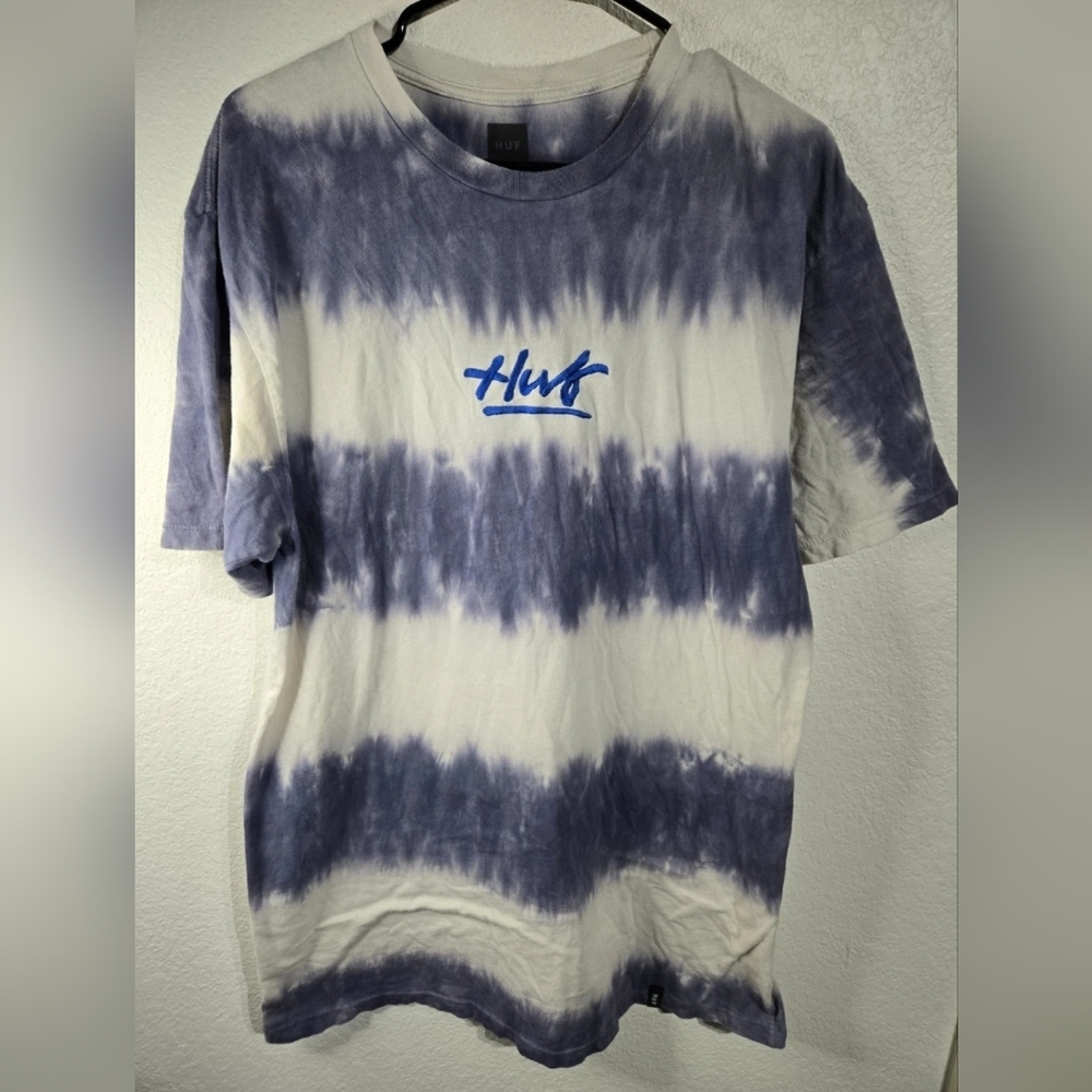 HUF T-Shirt Mens Size Large Blue Retro Cloud Designer Tee Shirt Embroidered Logo - Picture 3 of 10